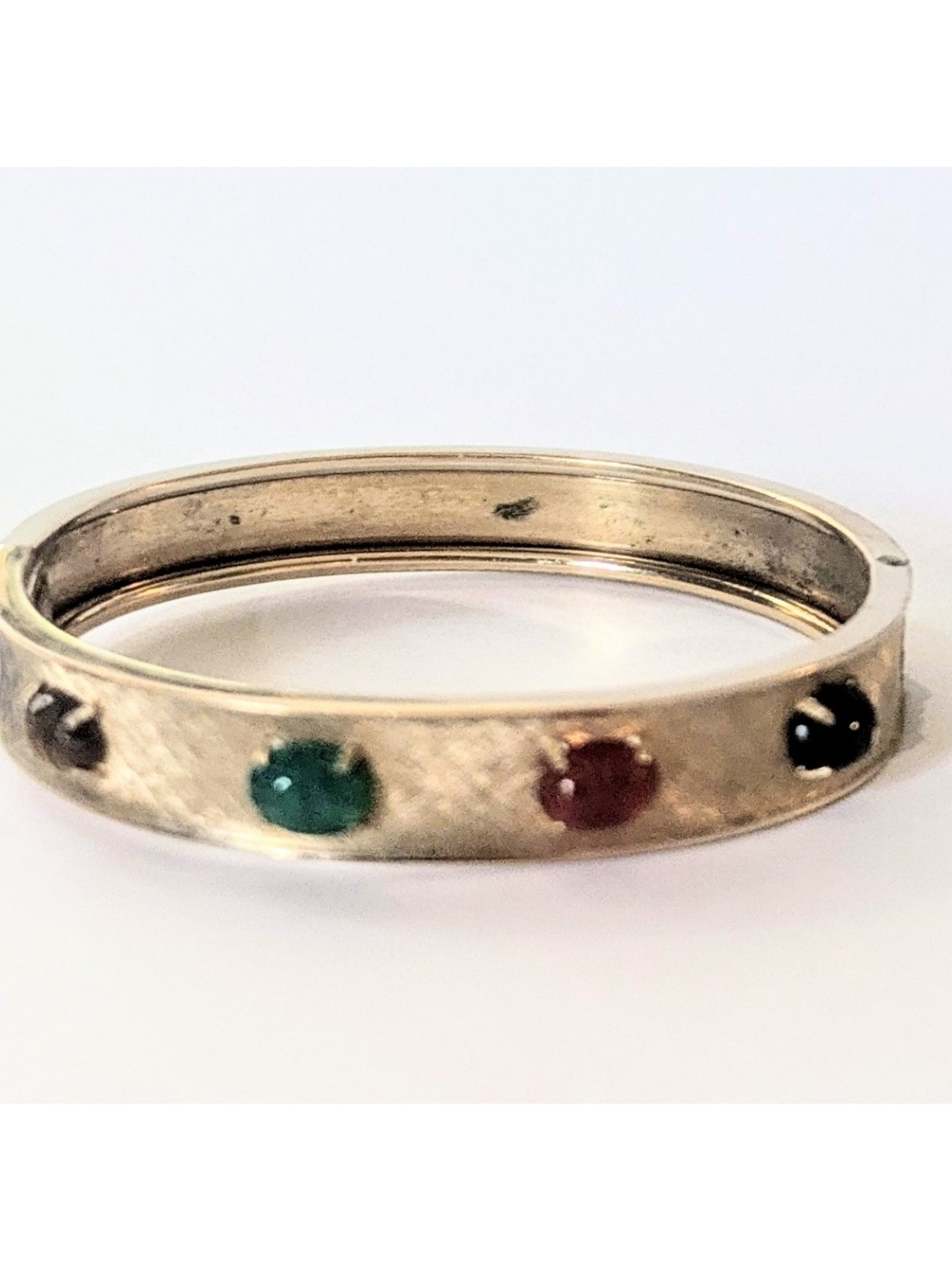 SOLD! WEISS 12k Yellow Gold Filled SCARAB Gemstone Hinged Bangle Bracelet
